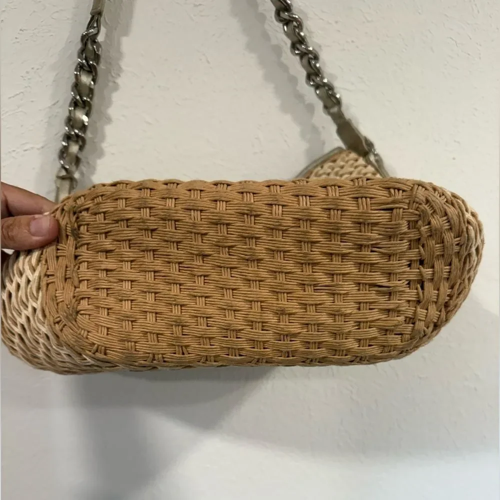 Brighton Jani Straw Chain Shoulder Bag Gold Silver Leather Strap
